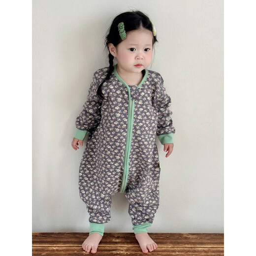 Autumn and winter children's pure cotton split-leg sleeping bag baby brushed home clothes jumpsuit baby girl anti-kick quilt boy baby pajamas yellow puppy H 80 (recommended 70-80cm)