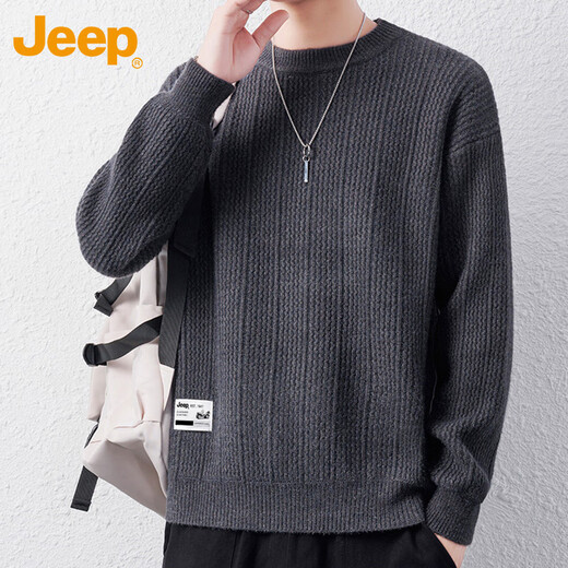 JEEP Jeep sweater men's winter round neck loose inner shirt men's knitted sweater clothes men's gray XL