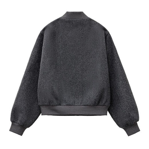 Madden gray thickened baseball jacket short woolen heavy woolen top autumn and winter large pocket women's jacket dark gray M (100-120Jin Jin is equal to 0.5 kg)