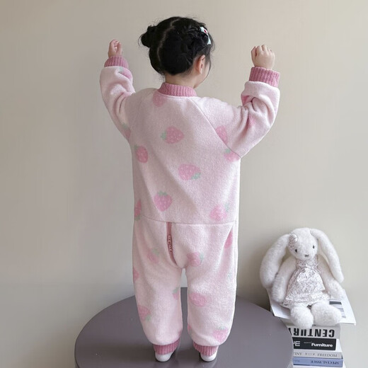 Baby coral velvet pajamas autumn and winter girls conjoined baby children's flannel sleeping bag thickened home clothes princess style off-white rabbit 100