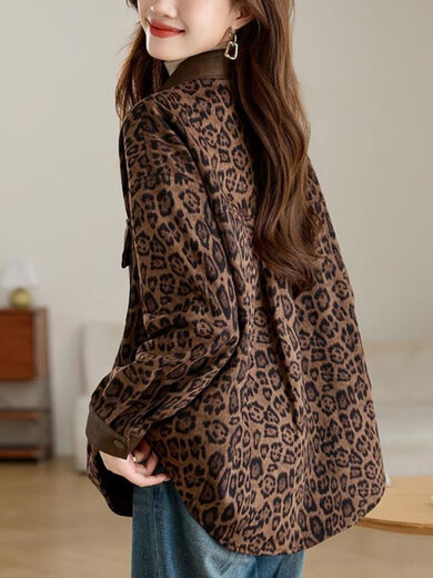 Jingyan shirt jacket for women spring and autumn new style mid-length age-reducing style mom autumn casual leopard print top picture color S S suitable for 100-118Jin Jin is equal to about 0.5 kg