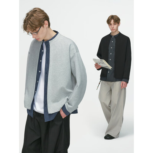 Dreammaking American Fake Two-piece Henley Collar Cardigan Men's Spring and Autumn High Sensitivity Gray Jacket Light Gray M