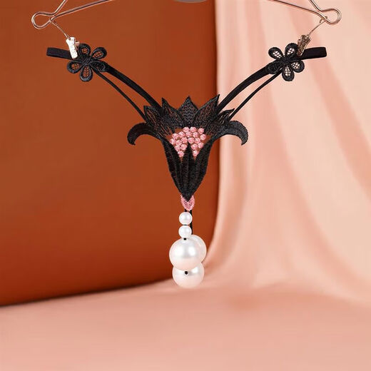 Universal T-string women's inner vagina, passionate style, one rope, women's oversized pearl massage, European and American style t-pants, black D2200 style, L120140Jin Jin is equal to 0.5 kg