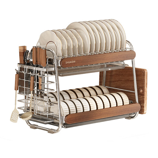 Shuaishi (shuaishi) 304 stainless steel dish storage rack, mid-century style kitchen multi-functional storage rack for dishes, chopsticks and drain bowl rack