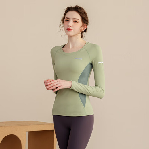 Sporn yoga clothing suit women's long-sleeved professional fitness Pilates training clothing slimming outer wear sports quick-drying clothing running clothing black top + black trousers L 100-120Jin Jin equals 0.5 kg