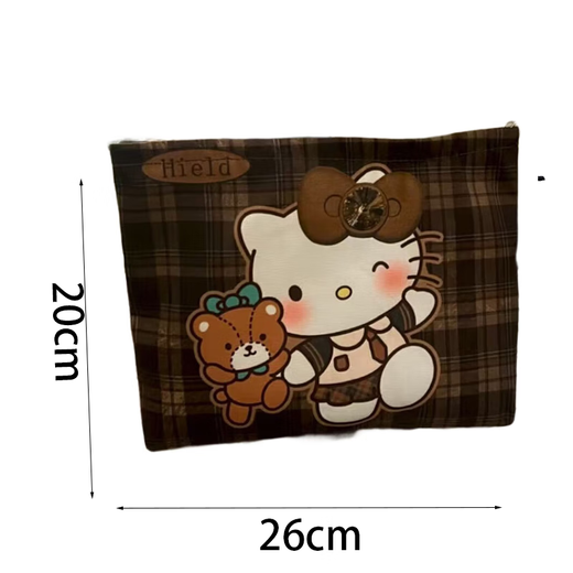 Ins style cartoon portable large capacity cosmetic bag cute clutch bag hellokitty storage bag small retro plaid kitty