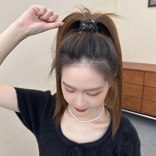 Colorful wool knitted hair tie, high elasticity and durability, towel ring, thick rubber band, women's hair tie, autumn and winter headband, W ponytail colorful dot hair tie, mixed color (set of 5)