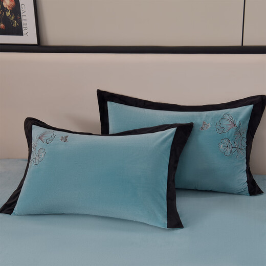 Nanjiren (Nanjiren) Class A baby velvet embroidery four-piece set autumn and winter suede thickened warm new bed sheet quilt cover sketch - light luxury blue Class A health standard 1.8m bed sheet style four-piece set - quilt cover 200*230cm