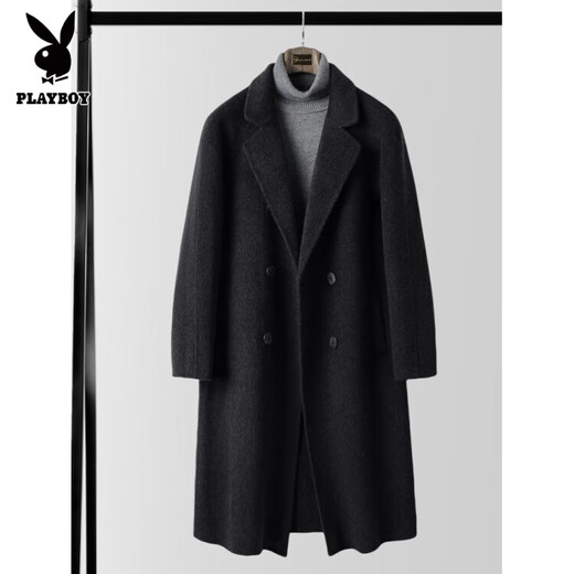 Playboy Autumn and Winter double-sided wool coat men's medium-length youth slim non-wool woolen double-breasted windbreaker over-the-knee coat, mixed gray L 130-155Jin Jin equals 0.5kg. Card code is shot to small