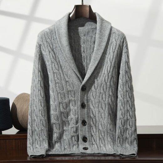 XJSGS international high-end brand autumn and winter heavyweight thickened green fruit collar goat wool cardigan men's new wool sweater jacket high-end dark camel heavyweight counter same style thickened winter style XL