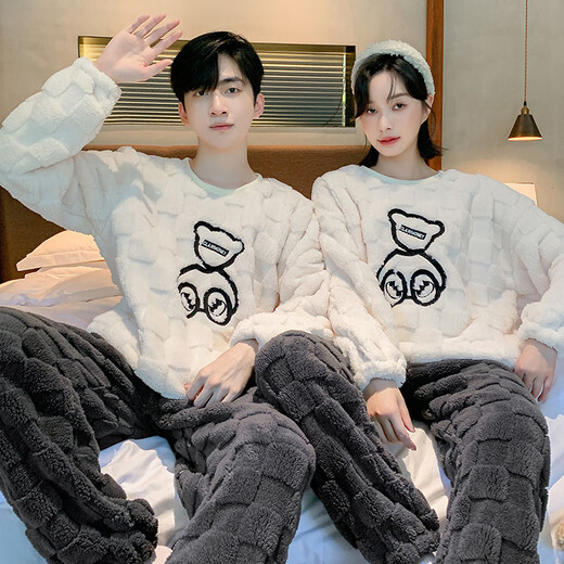 Modal coral velvet couple pajamas for winter, one for men and one for women, autumn and winter 2025 new plus velvet thickened set G662 thickened 2XL female + male 2XL