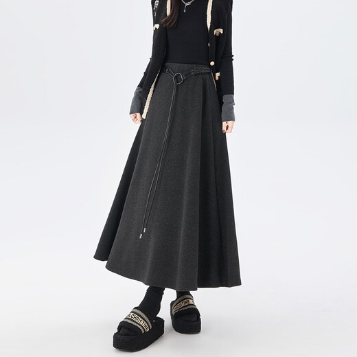 Skirt Autumn and Winter 2025 New Brown Slim Retro High Waist Maillard Temperament A-Line Long Skirt Versatile Gray M 80-105Jin Jin is equal to 0.5 kg