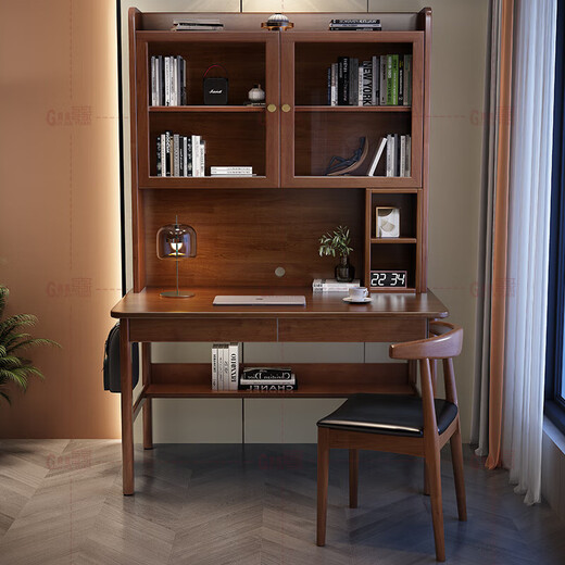 Guijiayuan solid wood desk and bookcase combination study table with bookshelf integrated writing desk desktop computer table study furniture solid wood color solid wood, stable and durable 0.8m desk single drawer