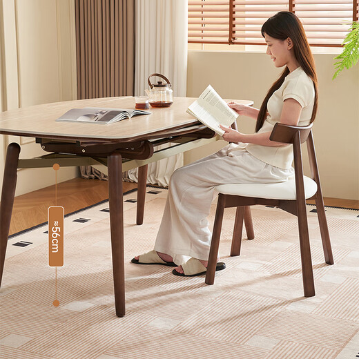 Xiaomuwo (XIAOMUWO) solid wood dining table and chair combination French slate retro small apartment household square and round dining table retractable dining table + key chair * 4 straight edge slate 1.2 meters without induction cooker