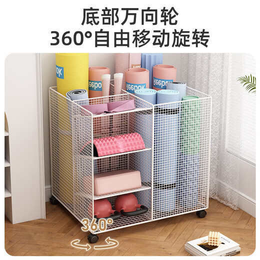 尚居雅舍瑜伽垫收纳筐运动健身器械可移动收纳架家用羽毛球篮球带轮置物架 雅典黑-移动款-带挂篮
