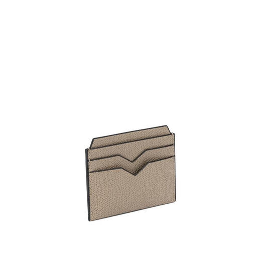 VALEXTRA women's card holder, four card slots, double middle pockets, anti-slip slots, portable storage, calfskin, beige textured leather, thin BEIGE UNI