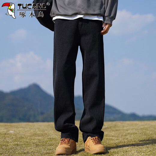 Woodpecker (TUCANO) jeans men's pants men's winter loose straight casual pants men's trendy wide-leg trousers black XL