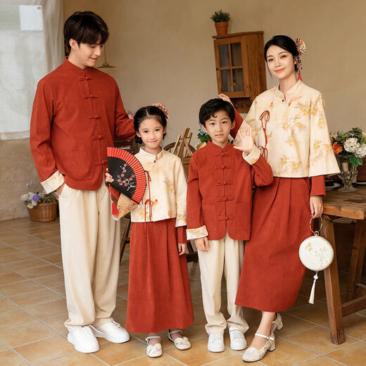 DOMIAMIAKIDS parent-child clothing Tang suit Chinese style Hanfu new Chinese style mother and daughter autumn and winter family of three family portrait New Year's greetings clothing for men orange (suit) spring and autumn 100 children's code