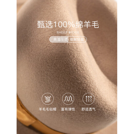 Siggi Wool Flat Top Hat Women's Autumn and Winter New Warm Korean French Retro Hat Fashionable Wool Wool Hat Light Milk Tea M(57-59cm)