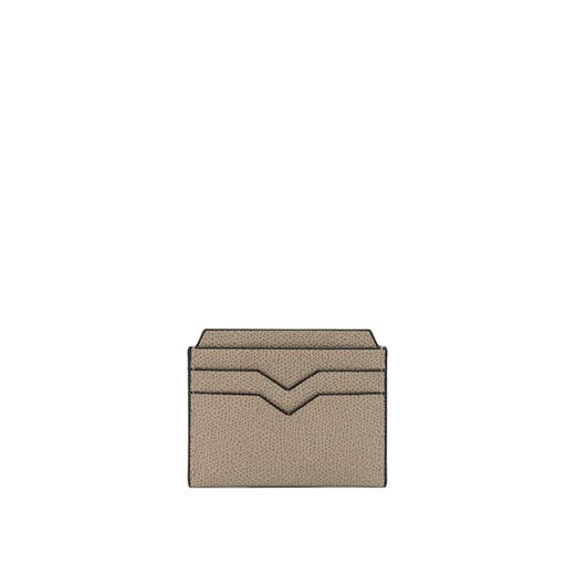 VALEXTRA women's card holder, four card slots, double middle pockets, anti-slip slots, portable storage, calfskin, beige textured leather, thin BEIGE UNI