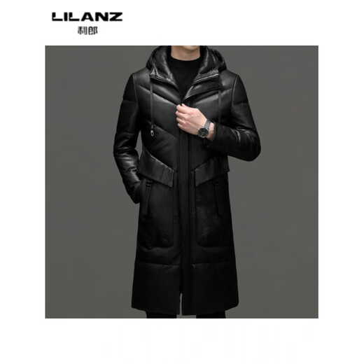 LILANZ利郎真皮羽绒服皮衣男冬季加绒绵羊皮过膝长款连帽休闲保暖外 14XL (165)