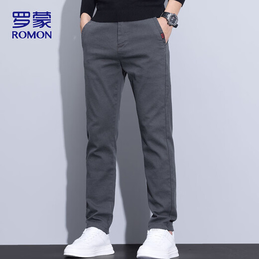 ROMON pants men's spring loose business casual pants men's high-end all-match straight trousers gray 32