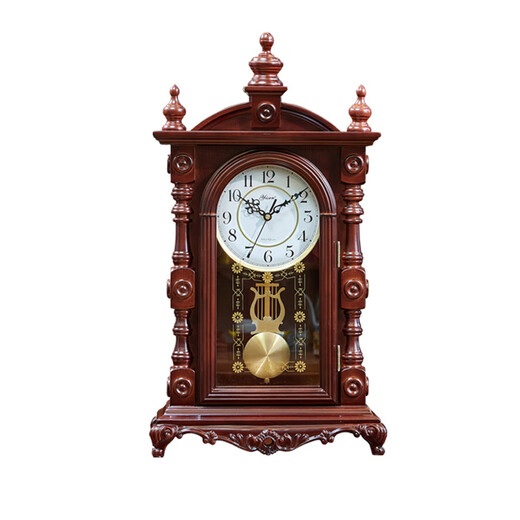 CLCEY Chinese solid wood table clock hourly timekeeping retro table clock home living room desktop desktop clock European clock ornaments silent model 18 inches