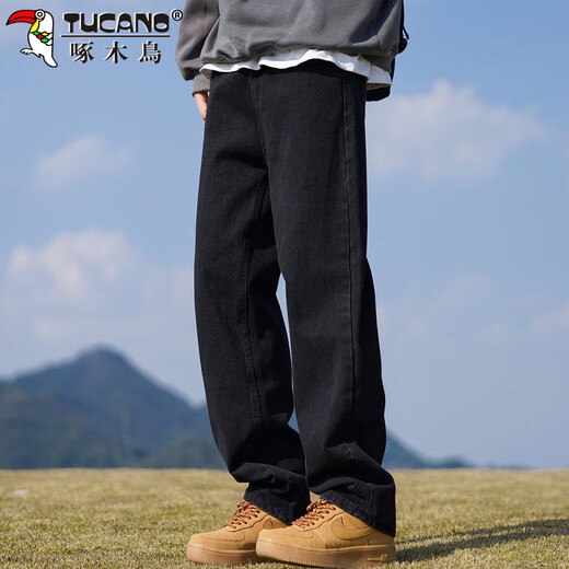 Woodpecker (TUCANO) jeans men's pants men's winter loose straight casual pants men's trendy wide-leg trousers black XL