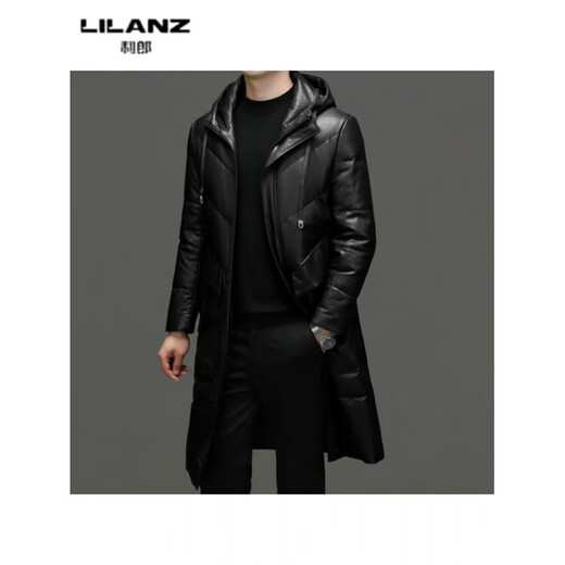 LILANZ利郎真皮羽绒服皮衣男冬季加绒绵羊皮过膝长款连帽休闲保暖外 14XL (165)