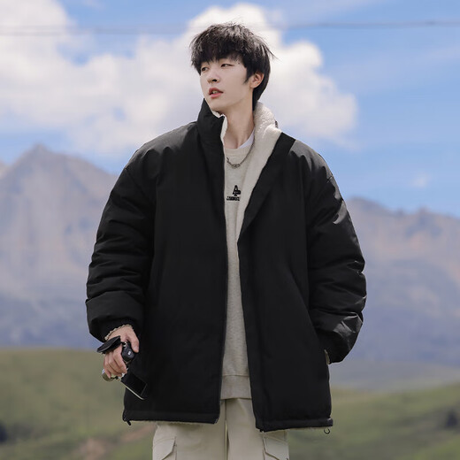 VUUG Outdoor Leisure Sports Stand Collar Winter Cotton Clothes Men's Warm Cotton Clothes Trendy Versatile Jackets Men Black S