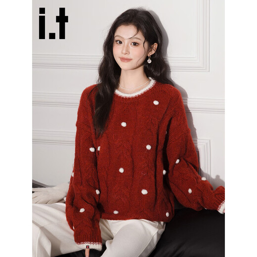 CHOCOOLATEit three-dimensional small ball warm and soft waxy pullover sweater for women winter new versatile knitted top red one size