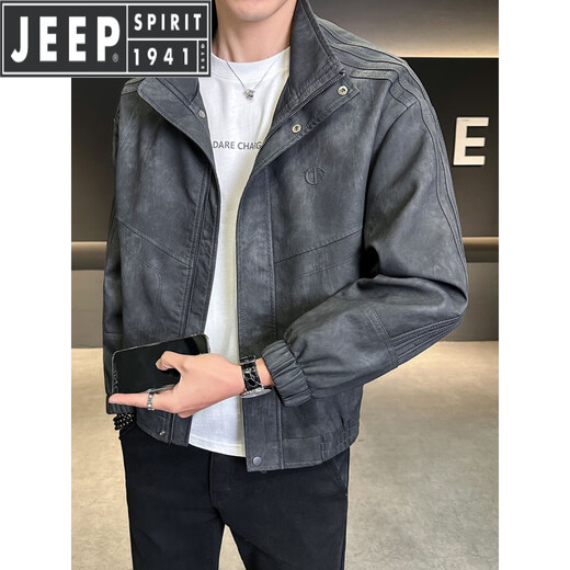 JEEP SPIRIT leather jacket men's autumn and winter autumn 2025 new fashion brand stand collar casual fashion handsome motorcycle leather jacket ruffian handsome men's clip coffee color M