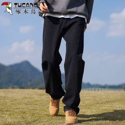 Woodpecker (TUCANO) jeans men's pants men's winter loose straight casual pants men's trendy wide-leg trousers black XL