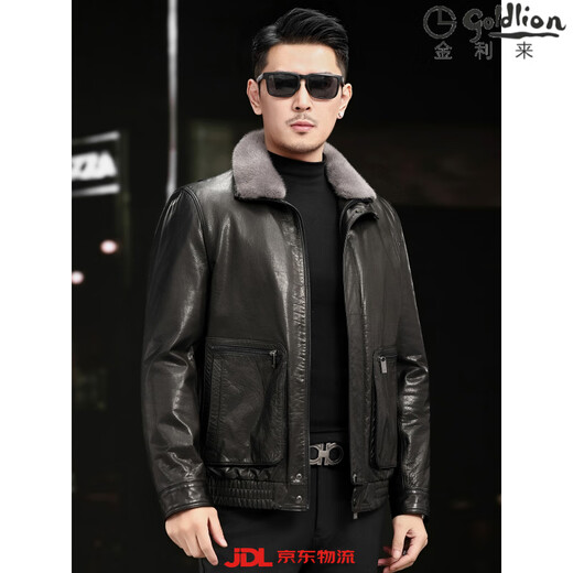 GOLDLION G+Goldlion Leather Men's Genuine Leather Haining Jacket Short First Layer Cowhide Mink Fur Collar Down Jacket Fur Black Down Liner L Recommended weight 110Jin Jin is equal to 0.5kg -125Jin Jin is equal to 0.5kg