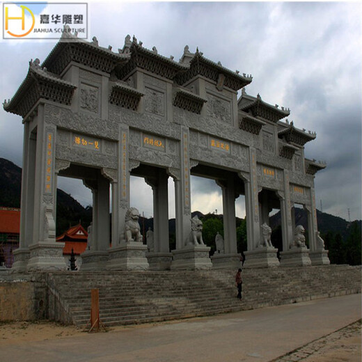 Granite archway, stone carving, village entrance, mountain gate, white jade gate tower, white marble relief, modern marble ancestral hall, stone carving archway