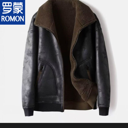 ROMON 2025 новая двусторонняя мотоциклетная куртка плюс бархатная утолщенная замшевая меховая куртка «все в одном», мужская меховая куртка коричневого + черного цвета с капюшоном 3XL 145-165Jin Jin равна 0,5 кг
