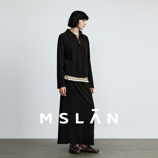 MSLAN/Shopping Mall Same Style 2025 Winter New Soft Skin Friendly Fashion Simple Circle Knitted Two-piece Set MHDN096 Chocolate Brown L