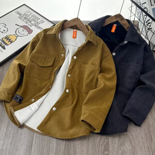 JD Logistics Trendy and cool children's clothing boys' velvet shirt autumn and winter children's shirt jacket thickened 2025 new style black velvet 120
