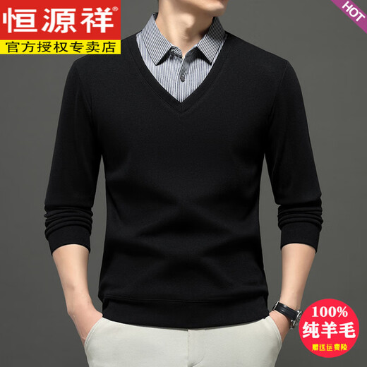 Hengyuanxiang cashmere sweater men's round neck sweater first-line ready-to-wear autumn and winter new business casual long-sleeved sweater black M
