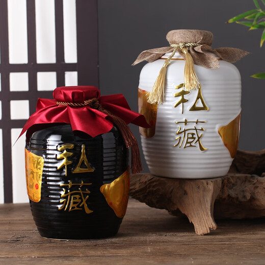 Porcelain Xiaonu Jingdezhen made ceramic wine bottle antique earthenware wine jar empty bottle wine jar 1\/2\/3\/5\/10 Jin Jin is equal to 0.5 kg. Jingdezhen wine jar small wine bottle 5 Jin Jin is equal to 0.5 kg - black wine characters - cloth delivery rope