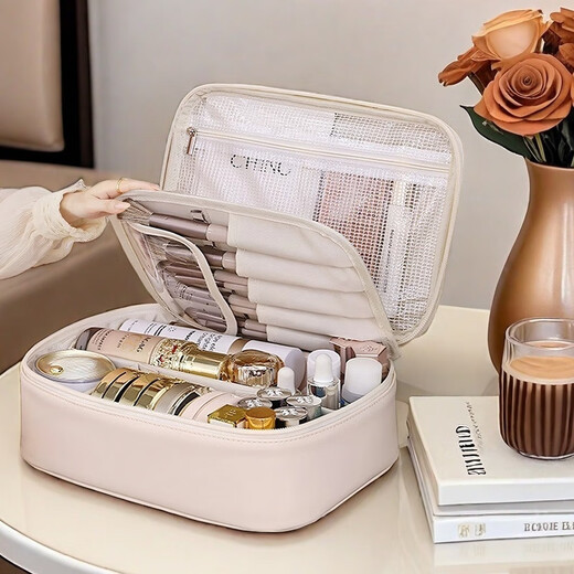 Complete new product cosmetic bag for women, large capacity, portable 2025 new cosmetics storage bag, high-value outside the partition, rose pink - three partitions, removable