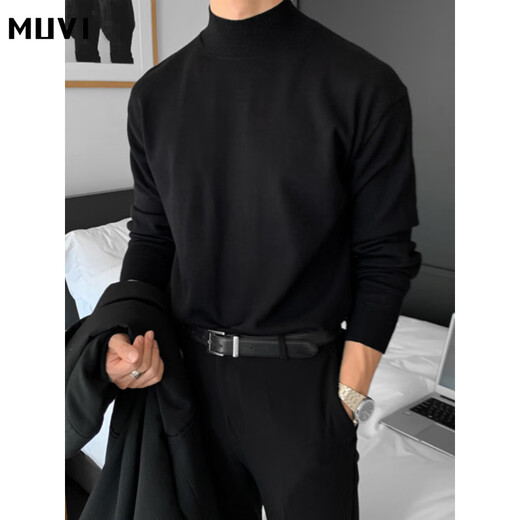 Muweide velvet half turtleneck bottoming long-sleeved shirt for men in autumn basic wear with mature and stable casual men's sweatshirt black 90% of buyers choose XL recommended 125-140 Jin Jin equals 0.5 kg