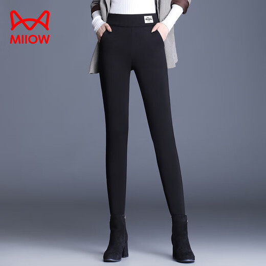 MiiOW velvet thickened pants for women, large size leggings for women, mother's pants, autumn and winter warm cotton pants, one-piece pants, black, no label, no velvet, S 70-85Jin Jin is equal to 0.5 kg