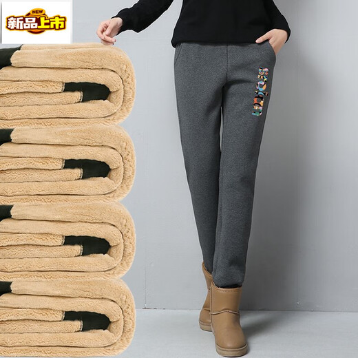Initial diameter plus velvet and thickened sports pants for women in winter, loose-fitting women's pants, sherpa pants for outer wear, cotton pants for autumn and winter cxoi1 sherpa-black 3XL (145-160Jin Jin is equal to 0.5 kg)