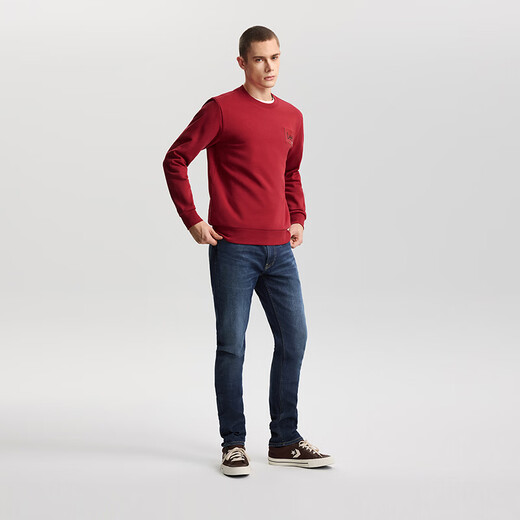 The same 26-year-old Lee shopping mall standard version round neck Year of the Horse New Year limited edition men's leather patch sweatshirt red trendy red L