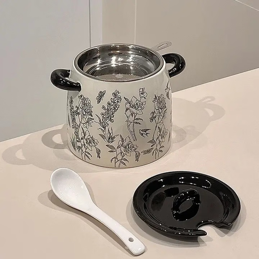 ZISIZ Japanese lard oil jar food grade ceramic seal with lid high temperature resistant Japanese kitchen household oil spicy jar large cream white 1.2L