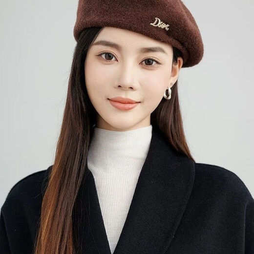 Yusenyi beret women's hat women's fashionable style wool blended white and temperament autumn and winter style beret for women Mao Bei big red one size 55-58