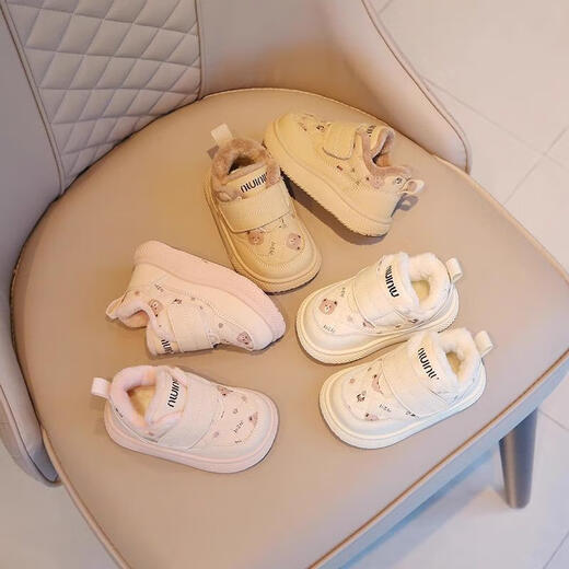 Babyjianle winter new baby snow boots for boys and girls toddlers cotton shoes plus velvet warm large cotton shoes soft bottom baby shoes pink 18 inner length about 13.5cm