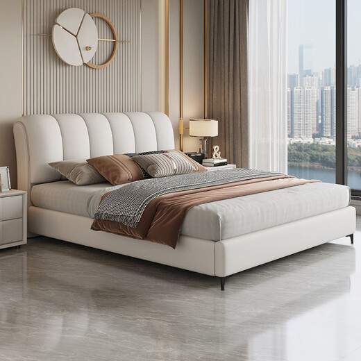 Domestic product subsidy New modern and simple 1.8m double bed master bedroom 1.5m Italian style leather bed Luxury leather bed Delivery to home 1.5*2.0m frame structure-conventional silent bed board