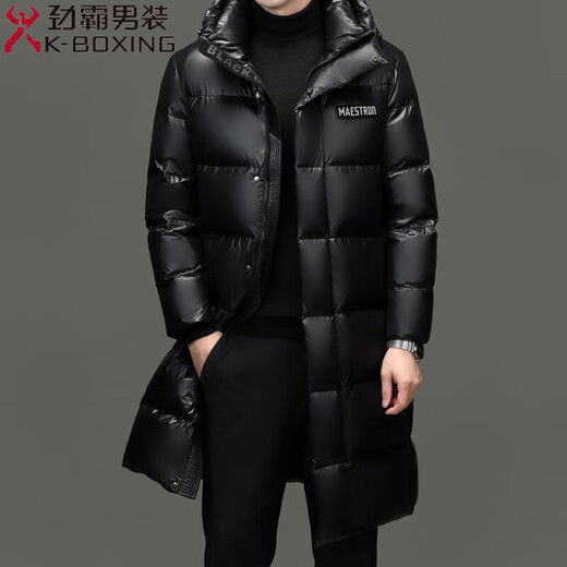 KBXNG Jinba Winter Black Gold Long Hooded Glossy Duck Down Thickened Waterproof Extreme Cold Warm Men's Jacket Black Glossy M 170/88A